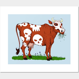 Scary Dairy Cow Skull Vegan Posters and Art